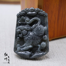 Украшения на шею 天然和田玉青海料下山老虎吊坠玉牌烟青虎虎生威玉佩玉石挂件