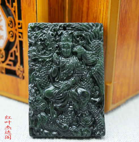 天然墨绿玉观音玉坠吊坠玉石玉佩