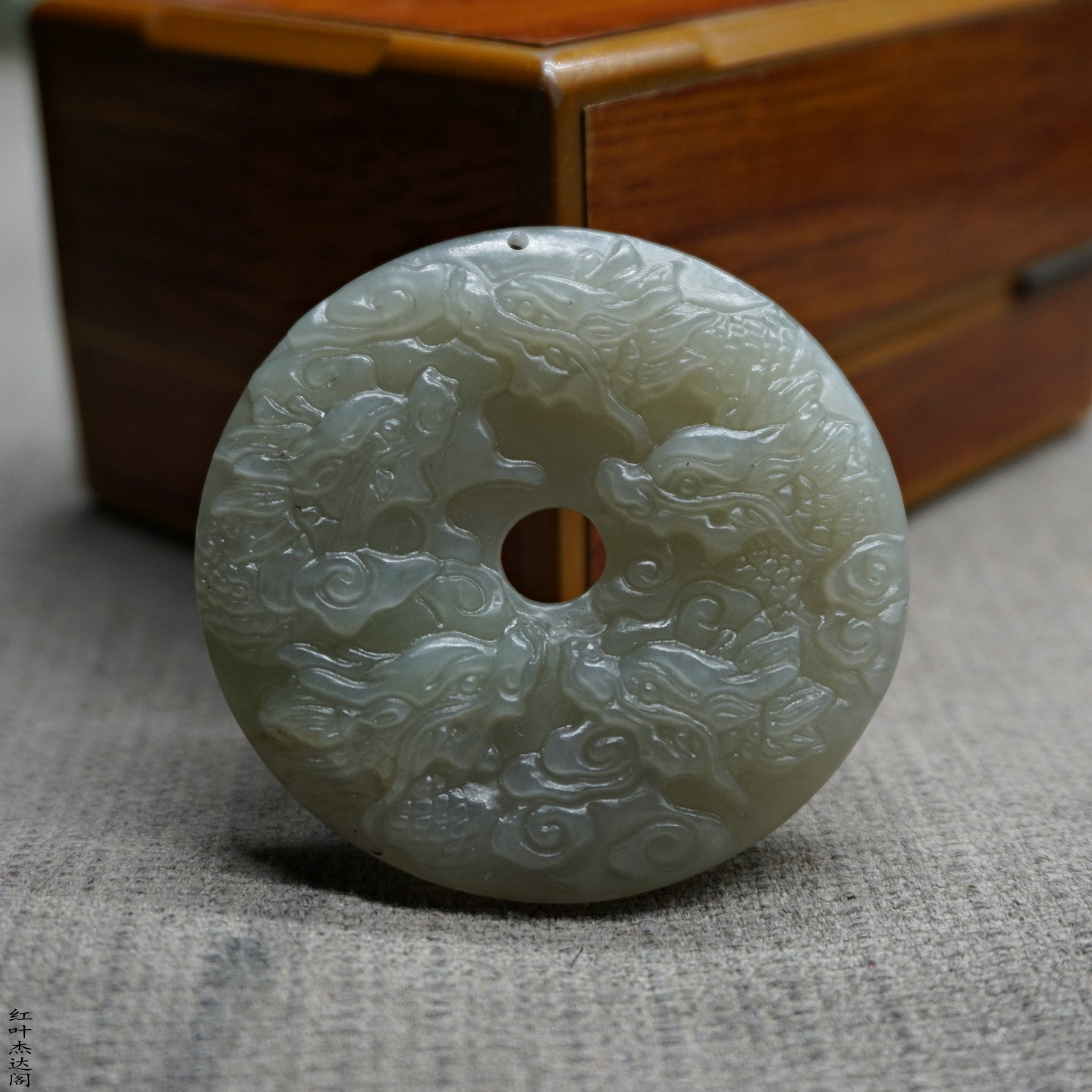 青白玉双面雕刻九龙护主平安扣天然玉石和田玉玉吊坠挂件玉佩玉坠