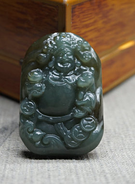 天然玉石和田玉糖青俏色财神财神爷玉挂件男女款吊坠玉佩玉坠珠宝