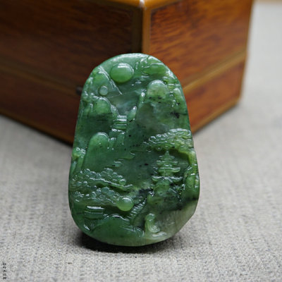 碧玉山水玉牌吊坠风景牌无事