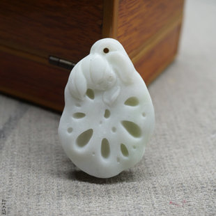 天然玉石蓝田玉藕片荷花吊坠挂件汉服配饰玉坠玉汉服配饰玉佩玉坠