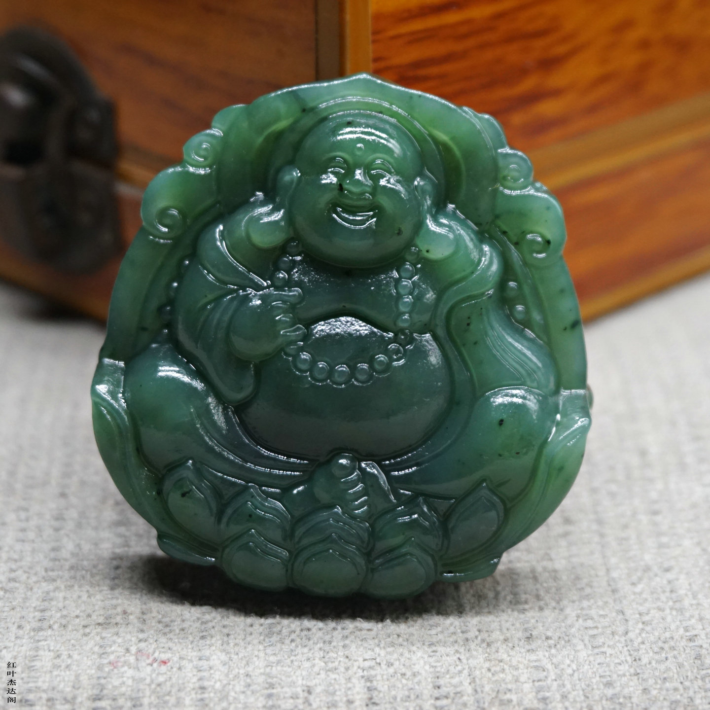 碧玉双面雕刻弥勒佛吊坠汉服配饰