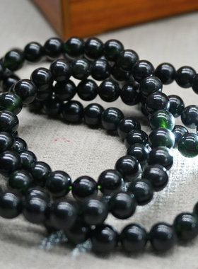 天然药玉墨链活磁墨绿玉108颗
