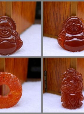 红玛瑙情侣貔貅平安扣挂件玉吊坠