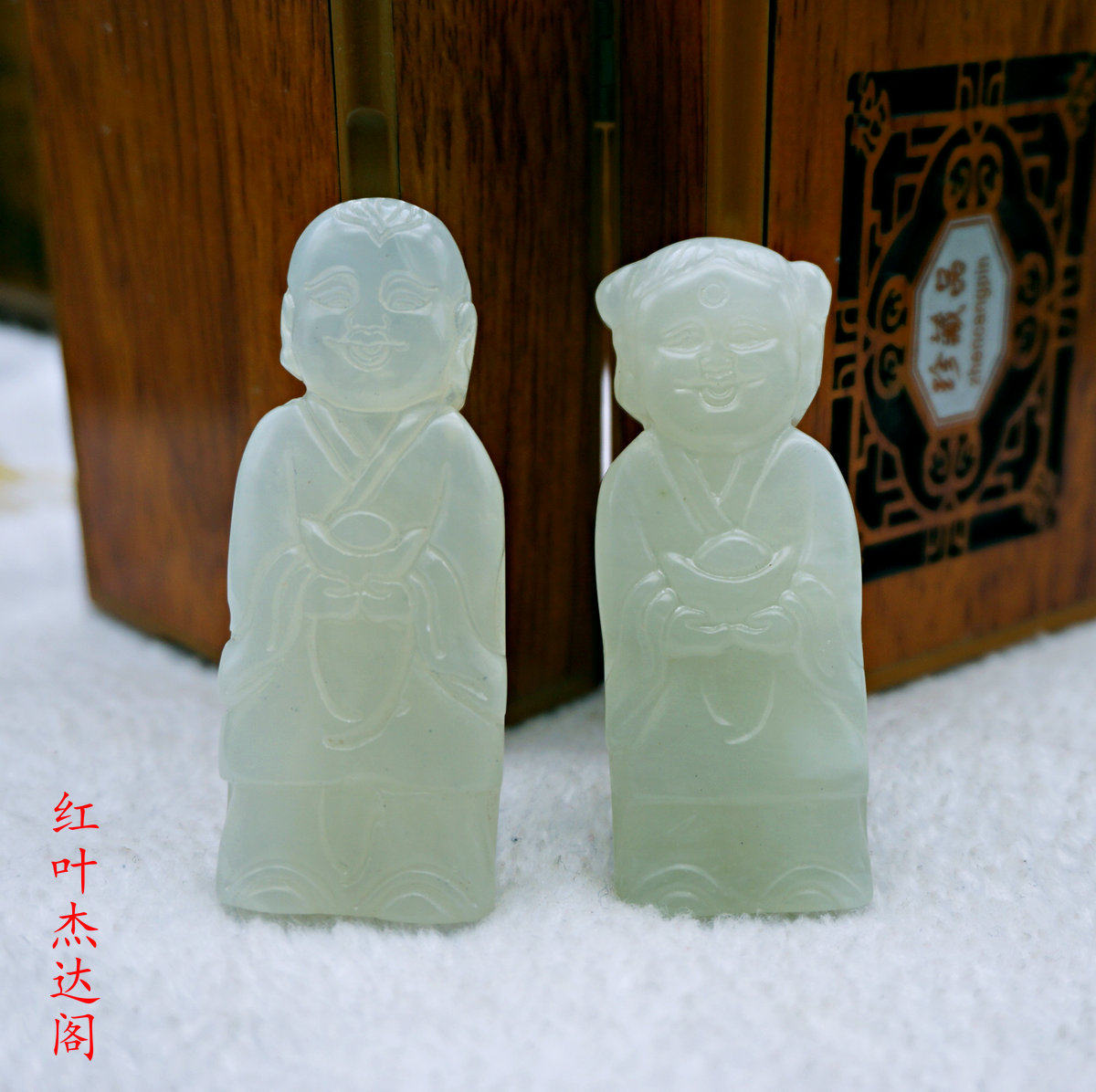 仿古岫玉玉人手把件童男童女 仿古岫玉 玉人挂件 玉人一对