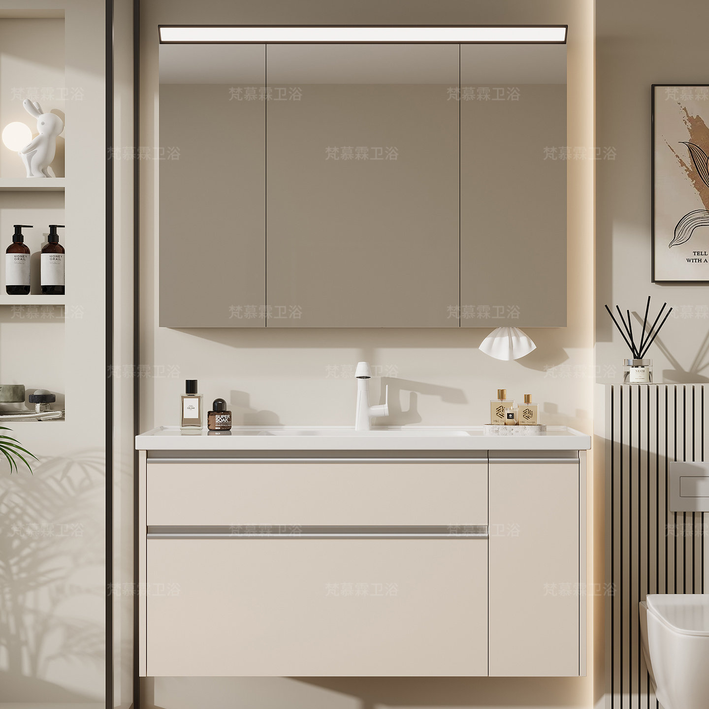 新款奶油风超大储物加高柜体收纳篮多层实木浴室柜组合卫浴洗脸盆,家装主材,浴室柜组合,淘宝优惠券,粉丝福利购,淘宝优惠卷