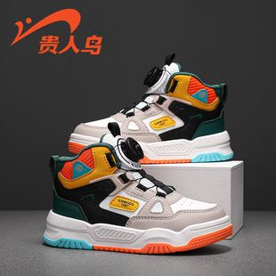 贵人鸟男童鞋潮牌高帮运动鞋秋季2025新款旋钮扣软底大童男孩板鞋