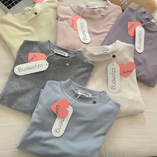 韩代@ldy* 温柔马卡龙色系软糯亲肤保暖贝壳扣立领双面磨毛打底衫