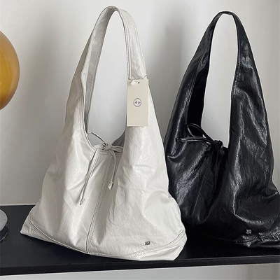 自留推荐！韩代@depou*d 软PU质感系带大容量单肩包托特包腋下包