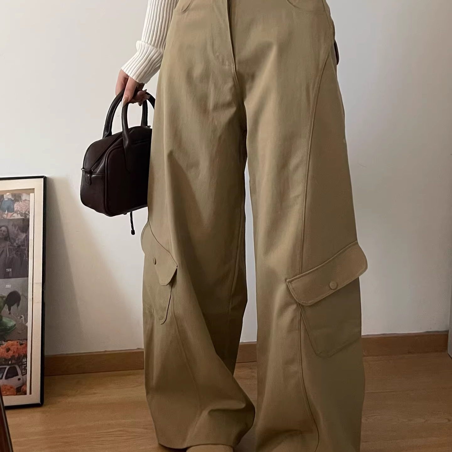 清仓 高腰提臀遮胯美式多口袋宽松阔腿垂感工装裤休闲裤弯刀裤,女装/女士精品,休闲裤,淘宝优惠券,粉丝福利购,淘宝优惠卷