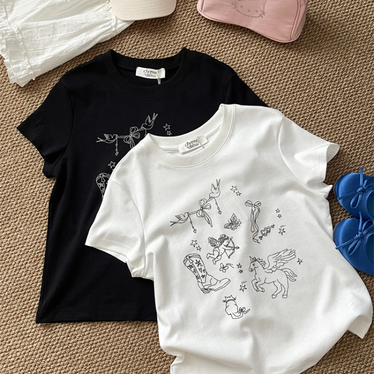 小众设计师款 【重工立体发泡印花】丘比特小天使休闲圆领短袖T恤