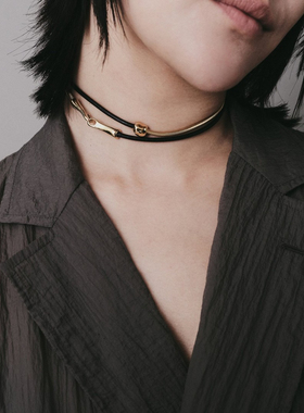 设计师项链牛皮绳拼接女欧美双层