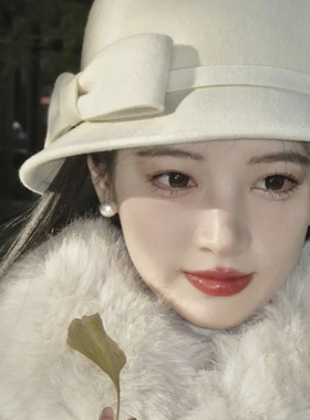 入江千金感气质毛呢留洋大小姐复古盆帽秋冬名媛礼帽