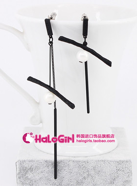 韩国Nuance饰品 简约百搭珍珠流苏耳环 长款不对称耳钉耳坠女N024