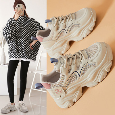 老爹鞋女秋2025春季新款女鞋透气鞋子爆款女款真皮厚底夏款运动鞋
