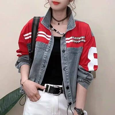2025春季新款牛仔外套欧版拼接撞色立领小个子女装通勤风百搭上衣