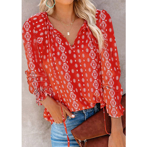 Floral printed long sleeve v-neck shirt  花朵印花长袖v领衬衫