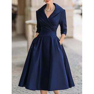 waist sleeved 收腰V领连衣裙Long dress neck cinched 女士长袖