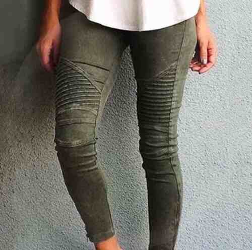 Pleated Pencil Pants Zipper High Elasticity Skinny Trousers