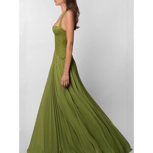 dress 挂脖V领褶皱连衣裙女Hanging pleated low women neck