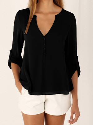 V-neck sexy long-sleeved shirt with irregular waist修身衬衫
