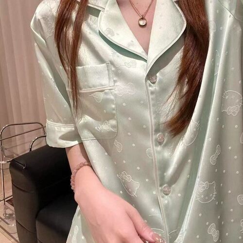 可爱家居翻领口袋短袖衬衫女