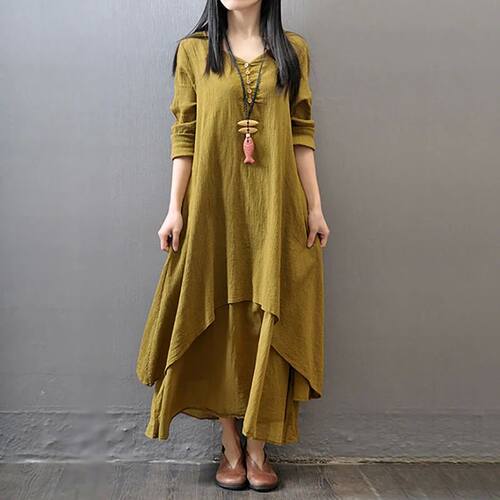 Fake two loose and oversized dresses女式假两件宽松大摆连衣裙