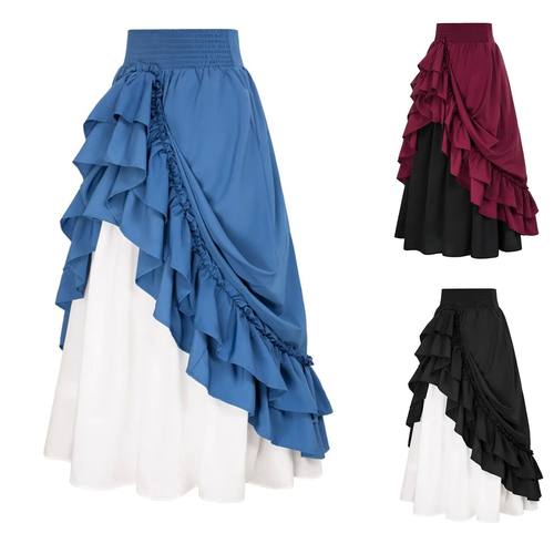 Wrinkled elastic waistband ruffled skirt褶皱松紧荷叶边半身裙