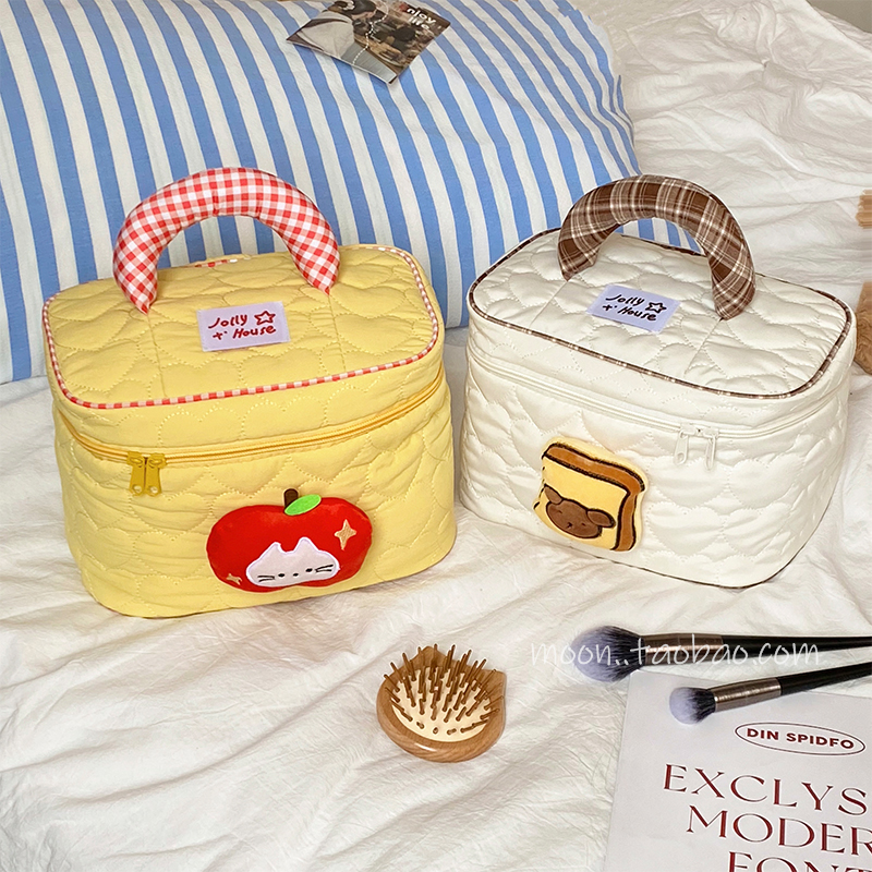 多巴胺格纹把手化妆包女大容量旅行化妆品收纳包便捷手提洗漱包