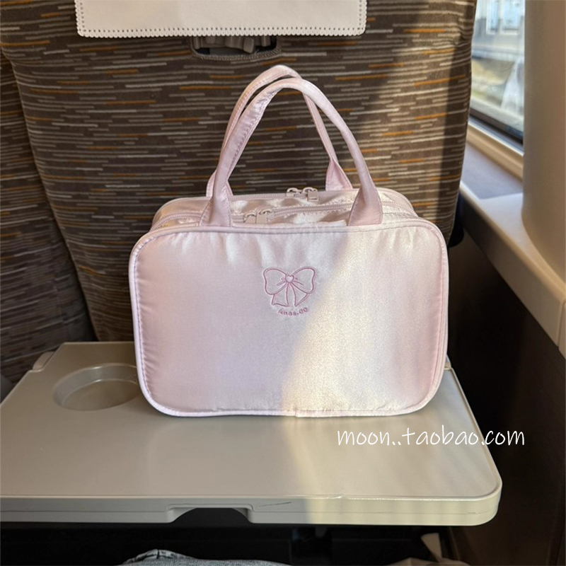 可爱休闲便捷手提包女韩系甜美粉色化妆包大容量旅行洗漱收纳包