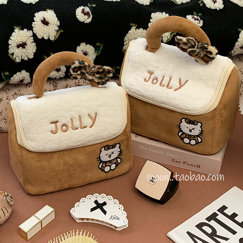 j人j包！麂皮小房子化妆包女大容量便捷旅行分区洗漱包手提收纳包