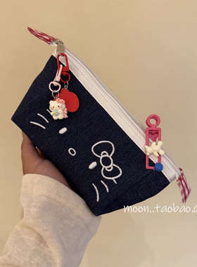 可爱hallo小猫高颜值笔袋学生收纳袋小众大容量文具袋便携化妆包