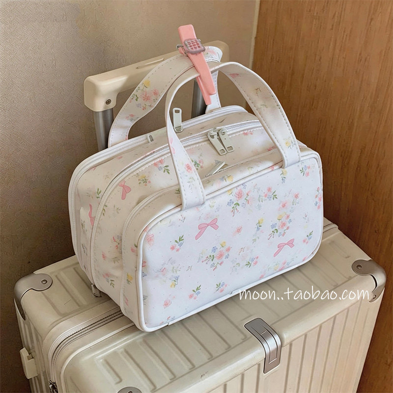 韩国pu花朵蝴蝶结化妆包女大容量便捷分区旅行收纳包可套行李箱
