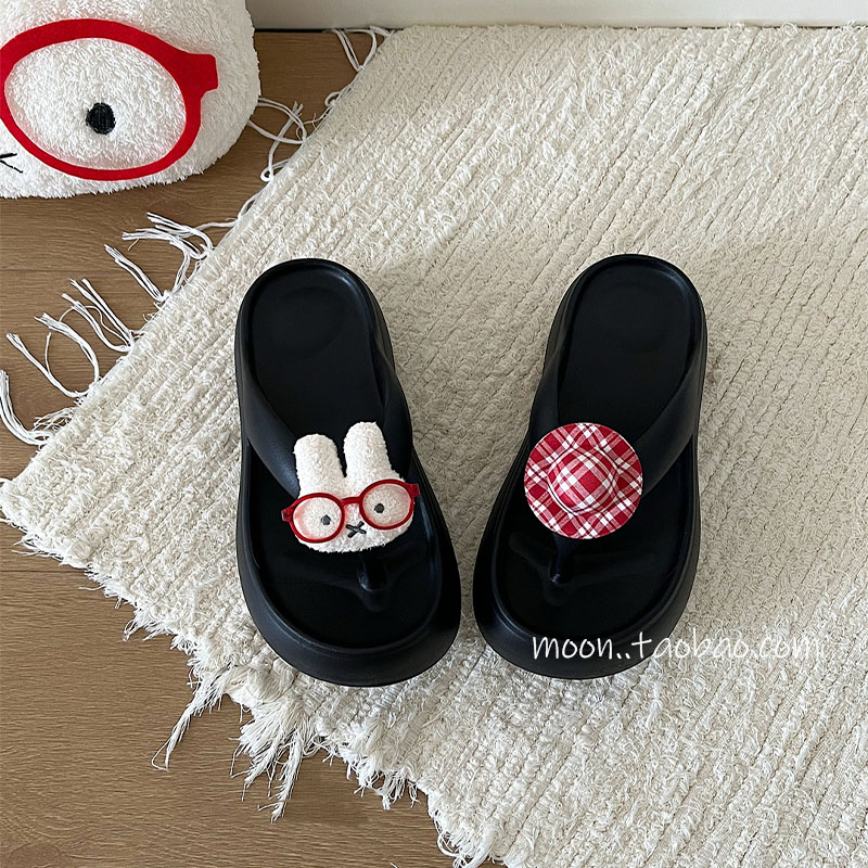 人字拖女夏季厚底外穿夹脚凉拖鞋2025新款米菲兔防滑防水海边沙滩