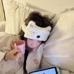 午休眼罩睡眠遮光搞怪可爱专用女士学生睡觉毛绒卡通洗脸发箍发套