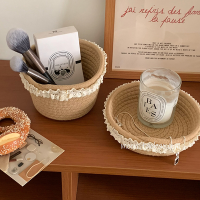 桌面杂物编织筐化妆品钥匙手工收纳筐收纳篮麻绳藤编篮子储物筐