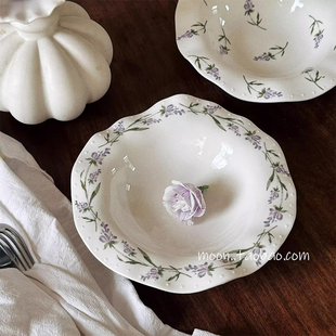 法式 高级质感盘子家用碟 ins陶瓷精致甜品菜西餐盘复古薰衣草风格