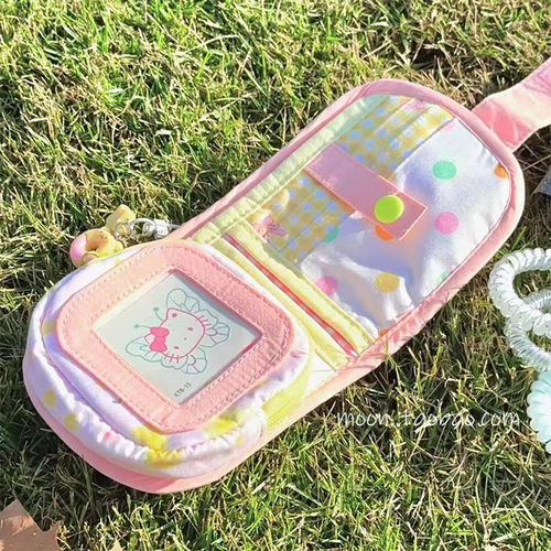 新款可爱多巴胺粉色卡通图案零钱包马卡龙迷你卡包女款PU卡扣多层