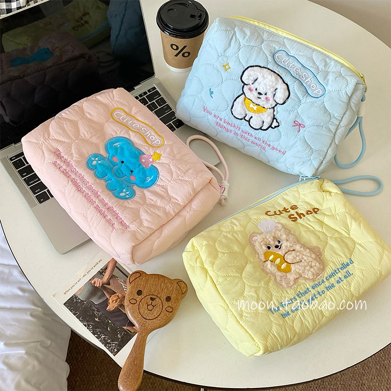 便携大容量手提化妆包可爱小狗刺绣软糯收纳包女旅行外出洗漱包,收纳整理,化妆包,淘宝优惠券,粉丝福利购,淘宝优惠卷
