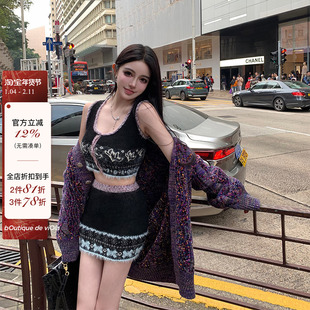 viola【冰岛物语】OSM*OS针织美学浣熊绒提花撞色马甲半身裙套装