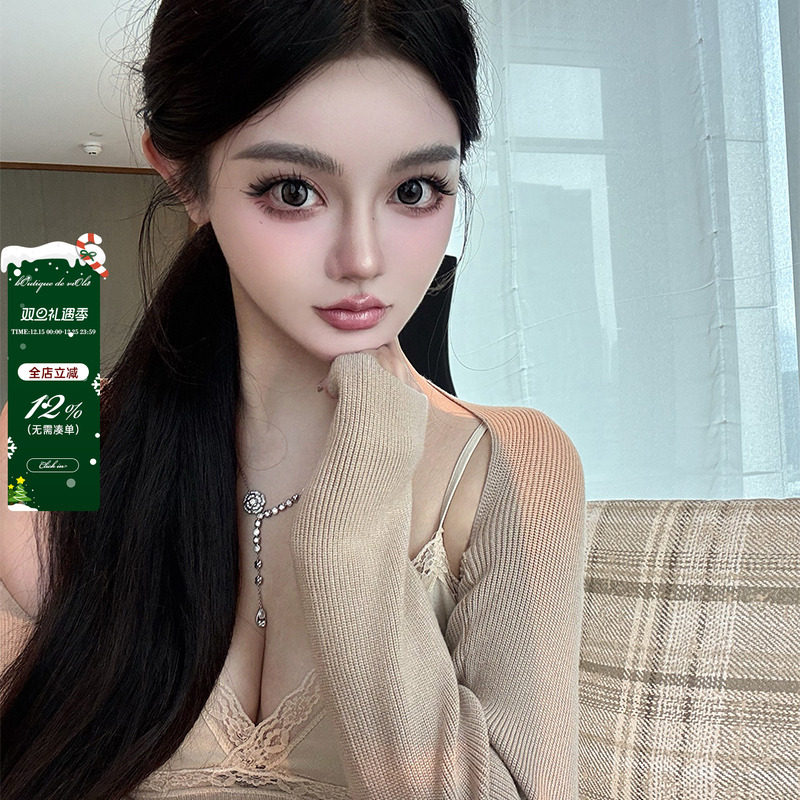 【现货】viola【韩女美学】Blu*mar醋酸拼接针织蕾丝袖套吊带套装