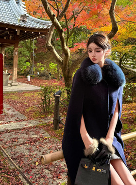 现货 viola【昭和贵女】中古私服 定染狐狸毛5羊驼95澳毛斗篷大衣