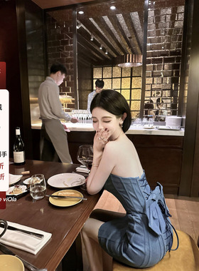 viola【High Line】纯欲辣妹鱼骨抹胸连衣裙水洗牛仔收腰显瘦裙子