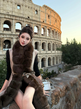 现货 viola【罗马神殿】 qi*fur2w+定染狐狸毛领口老钱风皮草马甲
