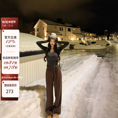 现货 viola【遛弯神裤】33同款顶美松弛感桑蚕丝加绒系带卫裤设计