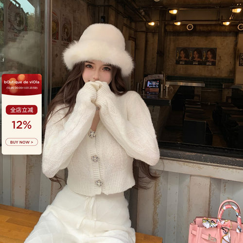 viola【小奶兔】N*J 巨柔软baby马海毛定制宝石纽扣纯欲两穿毛衣