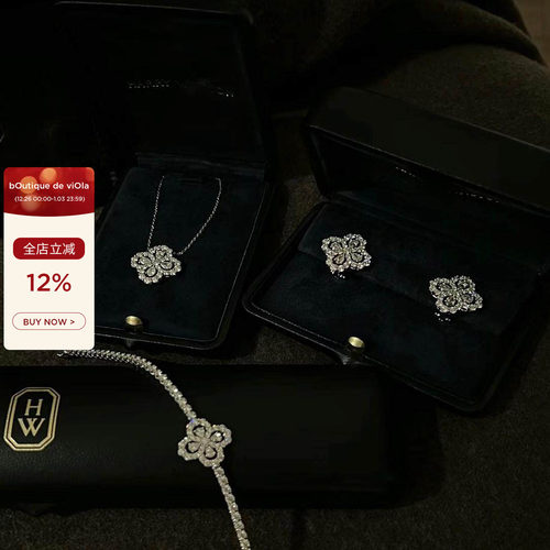 viola【Loop花园系列】闪爆！经典四叶草满钻项链耳钉