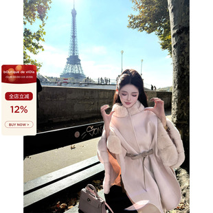 版 viola 经典 lp15w 型新色定染2个月獭兔斗篷毛呢外套 樱吹雪