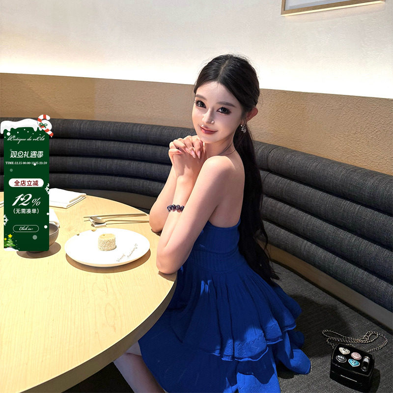 viola【曲线雕塑师】al*i定染巨显白克莱因蓝高密双线抹胸套装